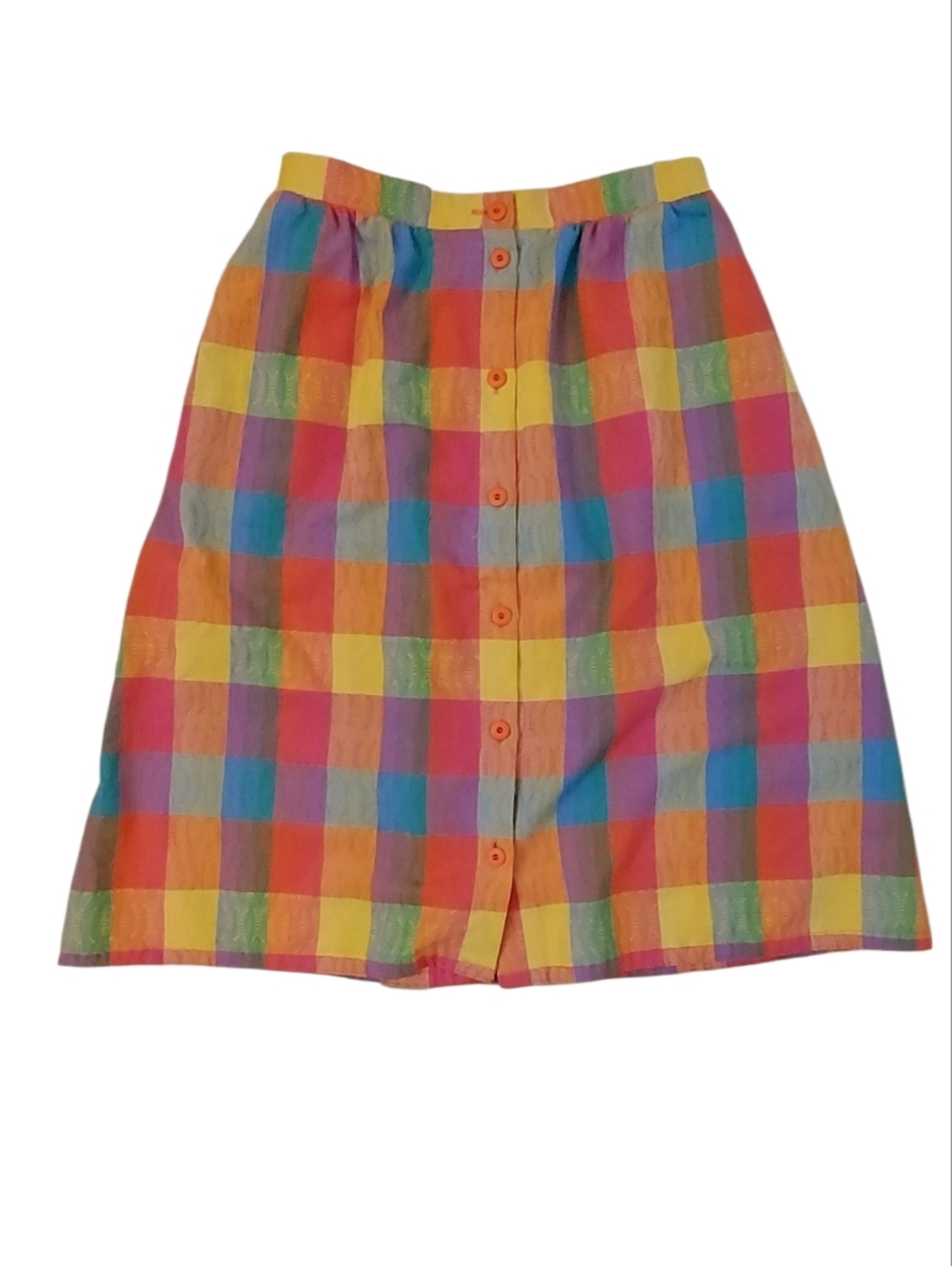 Bright Multicolor Plaid Button-Front Skirt - Picture 2 of 6